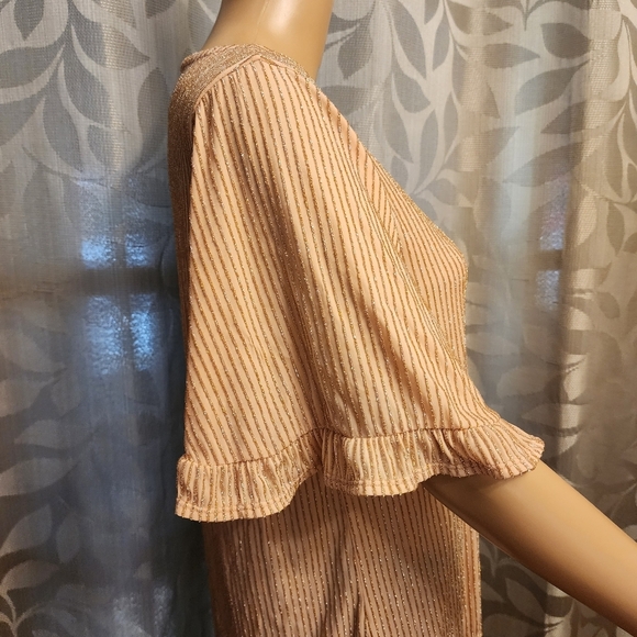 Pink Shimmery Ruffle Sleeve Blouse Size S - Picture 3 of 12